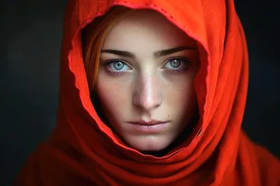 Portrait Of A Young Woman Wearing A Red Headscarf