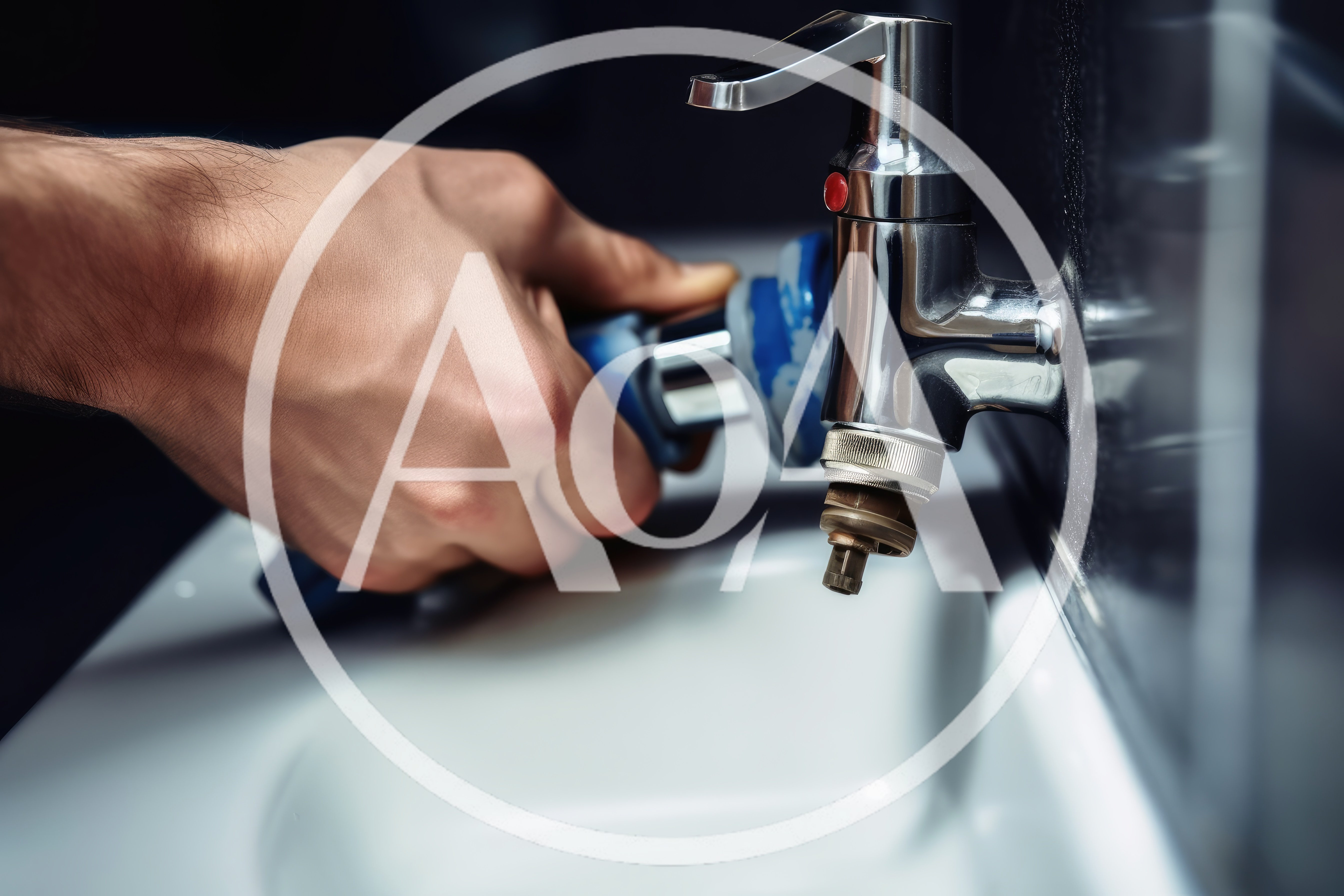 Plumber Repairing A Chrome Bathroom Faucet