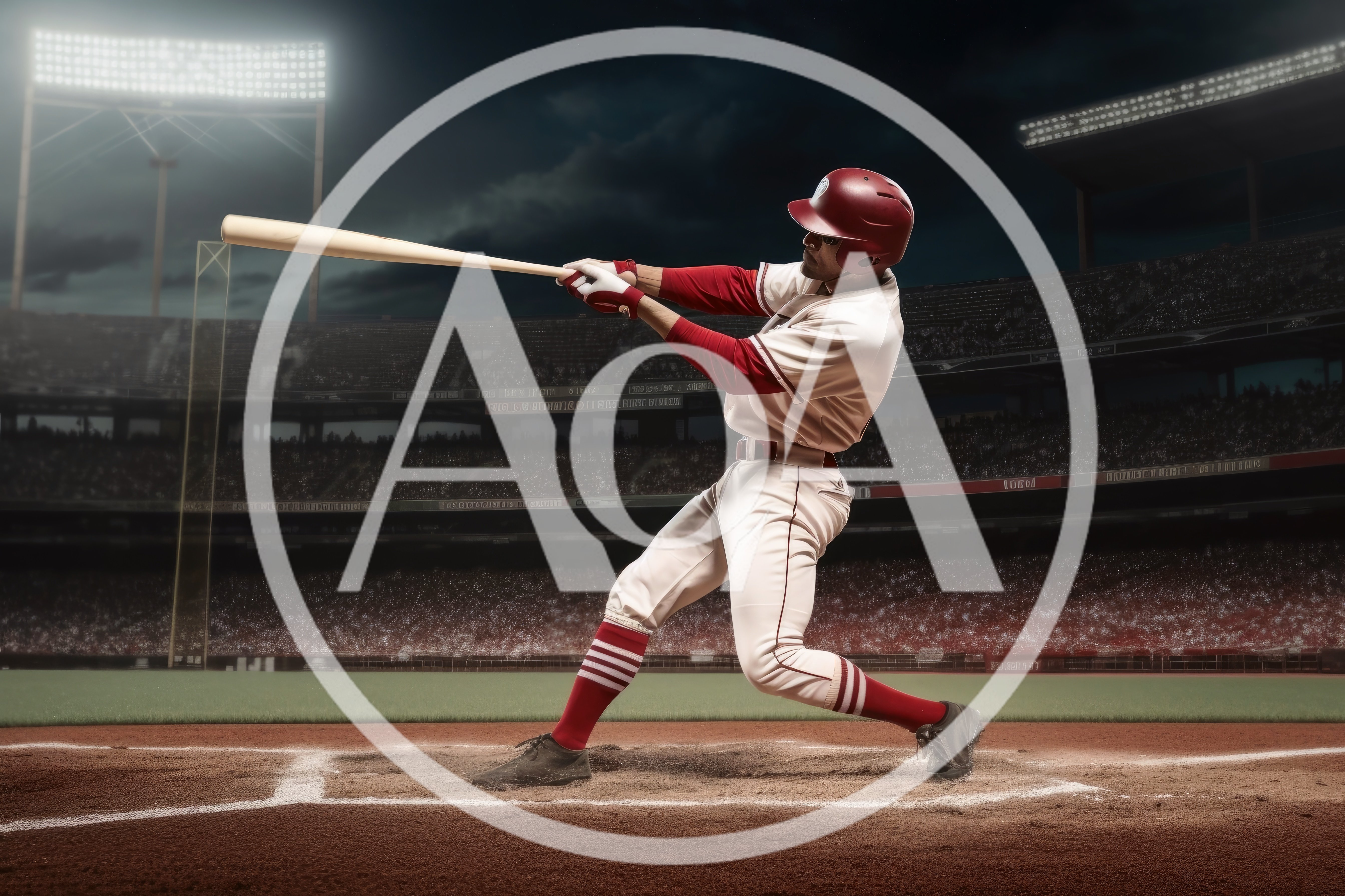 Professional Baseball Player Swinging Bat at Night Stadium