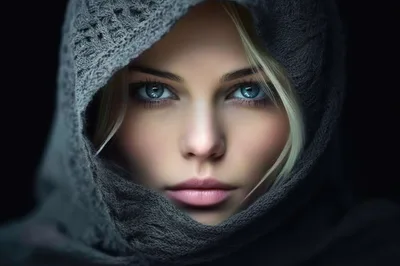 Portrait Of A Young Woman Wearing A Dark Hood