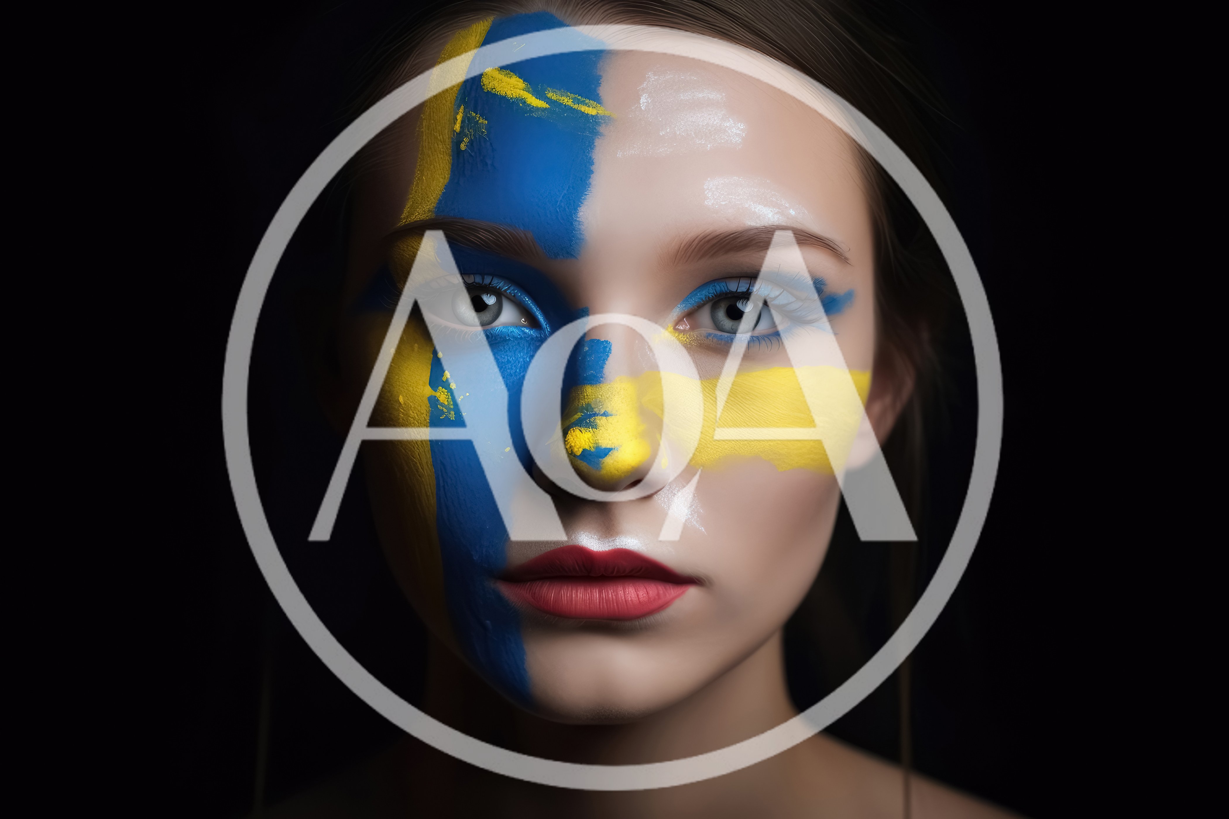 Portrait Of A Woman With Swedish Flag Face Paint