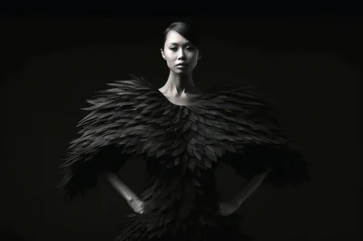 Portrait Of A Woman In A Black Feather Dress