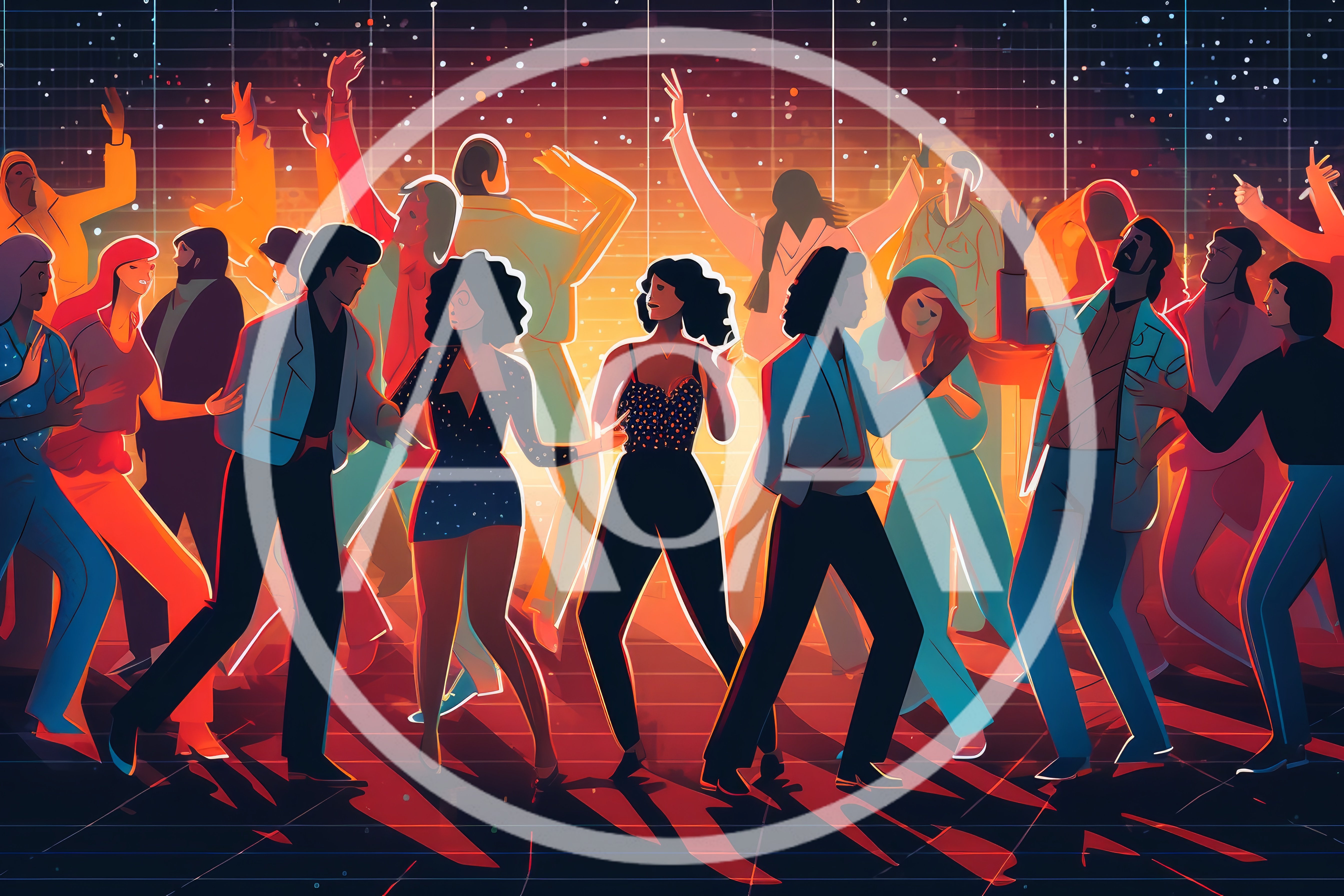 Retro Disco Party With People Dancing