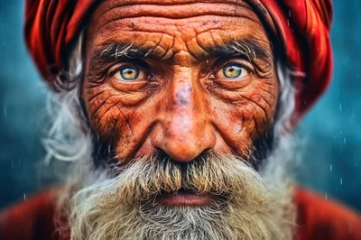 Close Up Portrait Of An Elderly Indian Sadhu