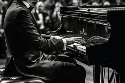 Pianist Performing Classical Music On A Grand Piano