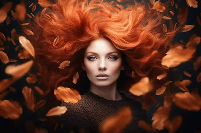 Portrait Of A Woman With Flowing Red Hair