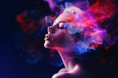 Surreal Portrait Of A Woman With Cosmic Nebula Hair