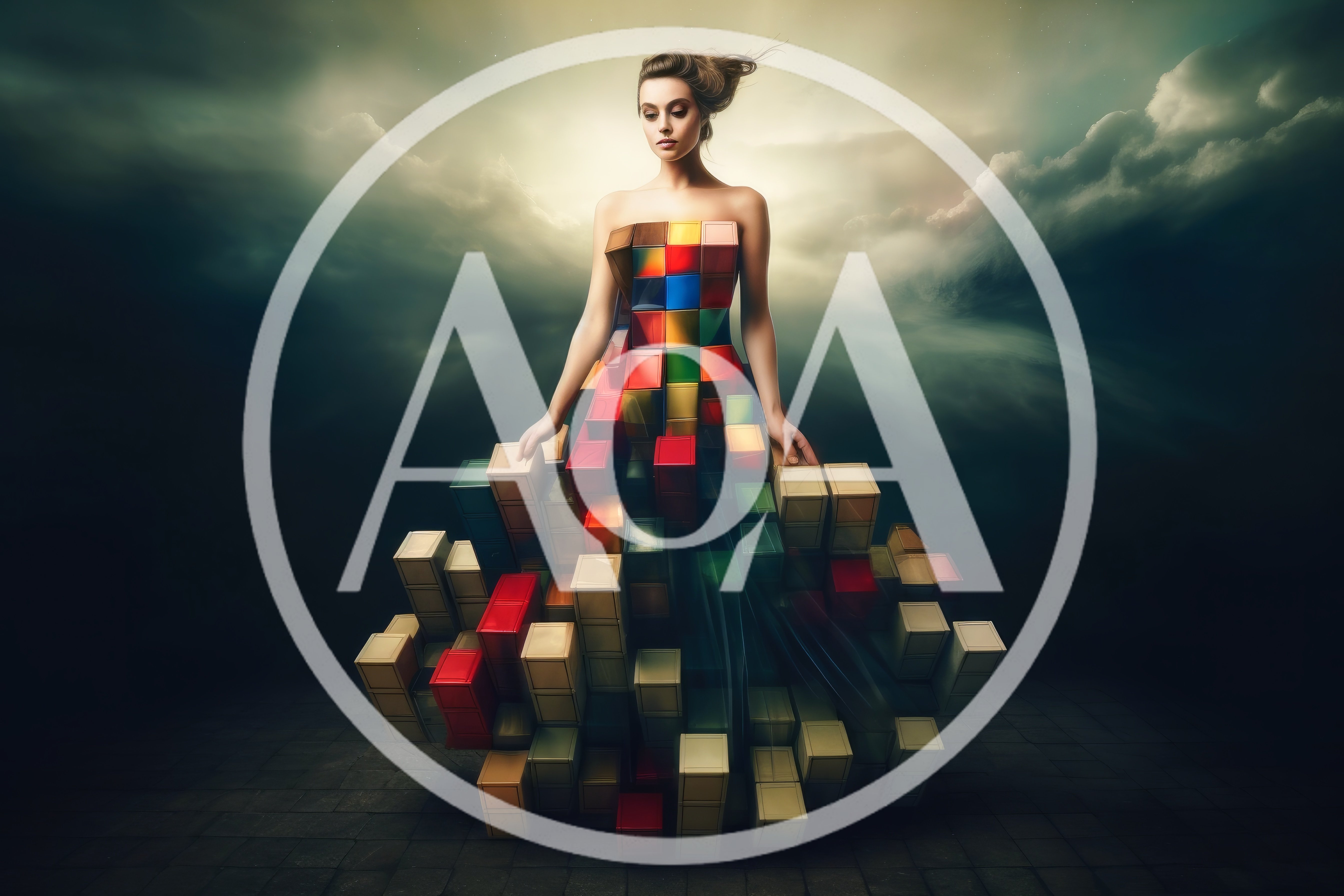 Woman Wearing A Surreal Geometric Cube Dress