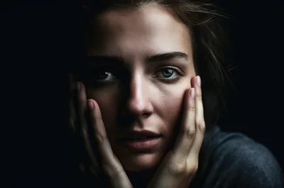 Portrait Of A Young Woman With Hands On Face