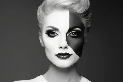 Portrait Of A Woman With Split Black And White Makeup