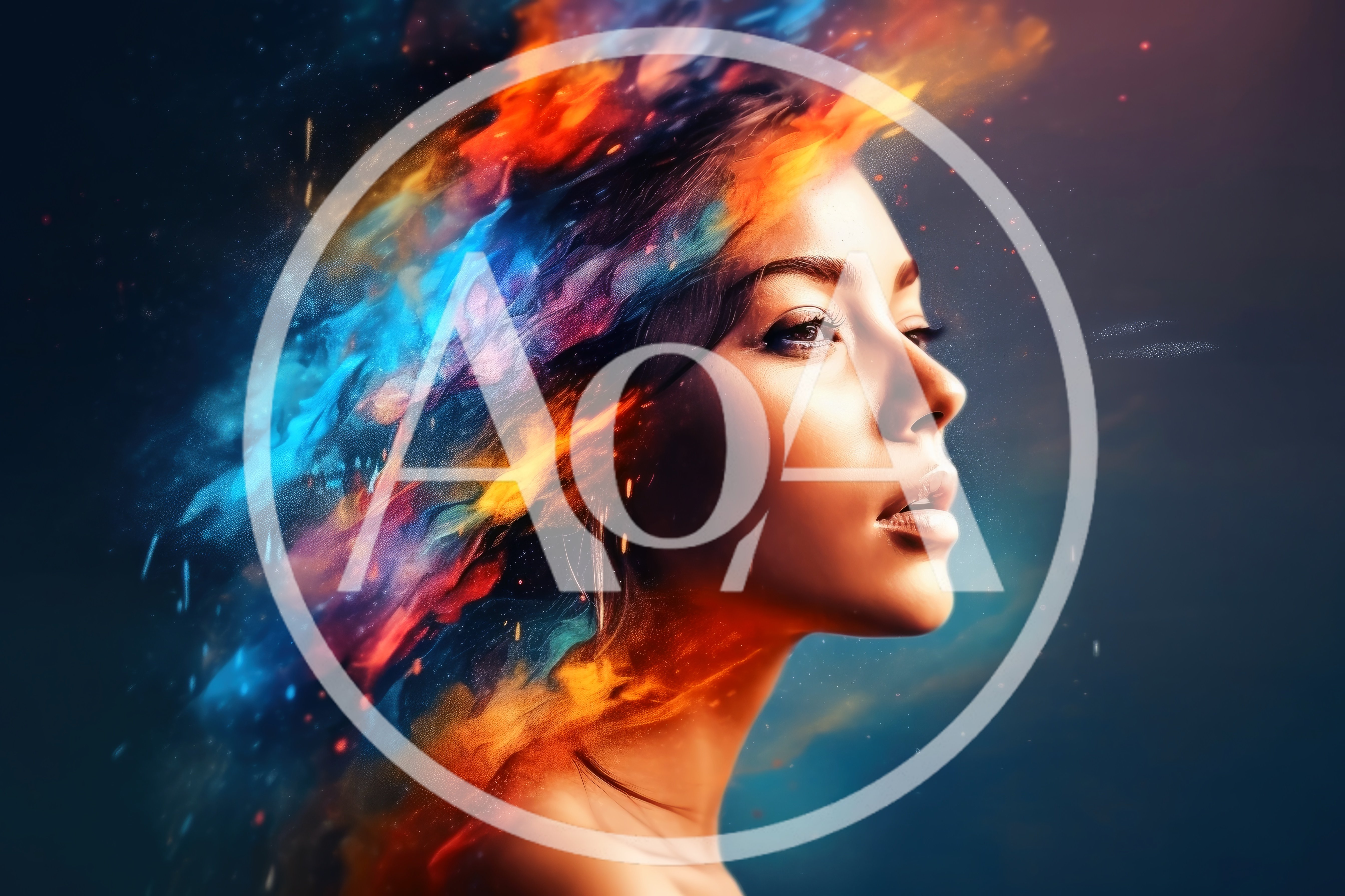 Portrait Of A Woman With Abstract Colorful Smoke Hair