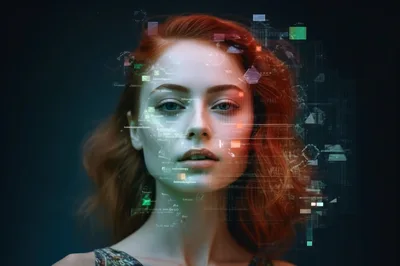 Digital Portrait Of A Woman With Data Overlay