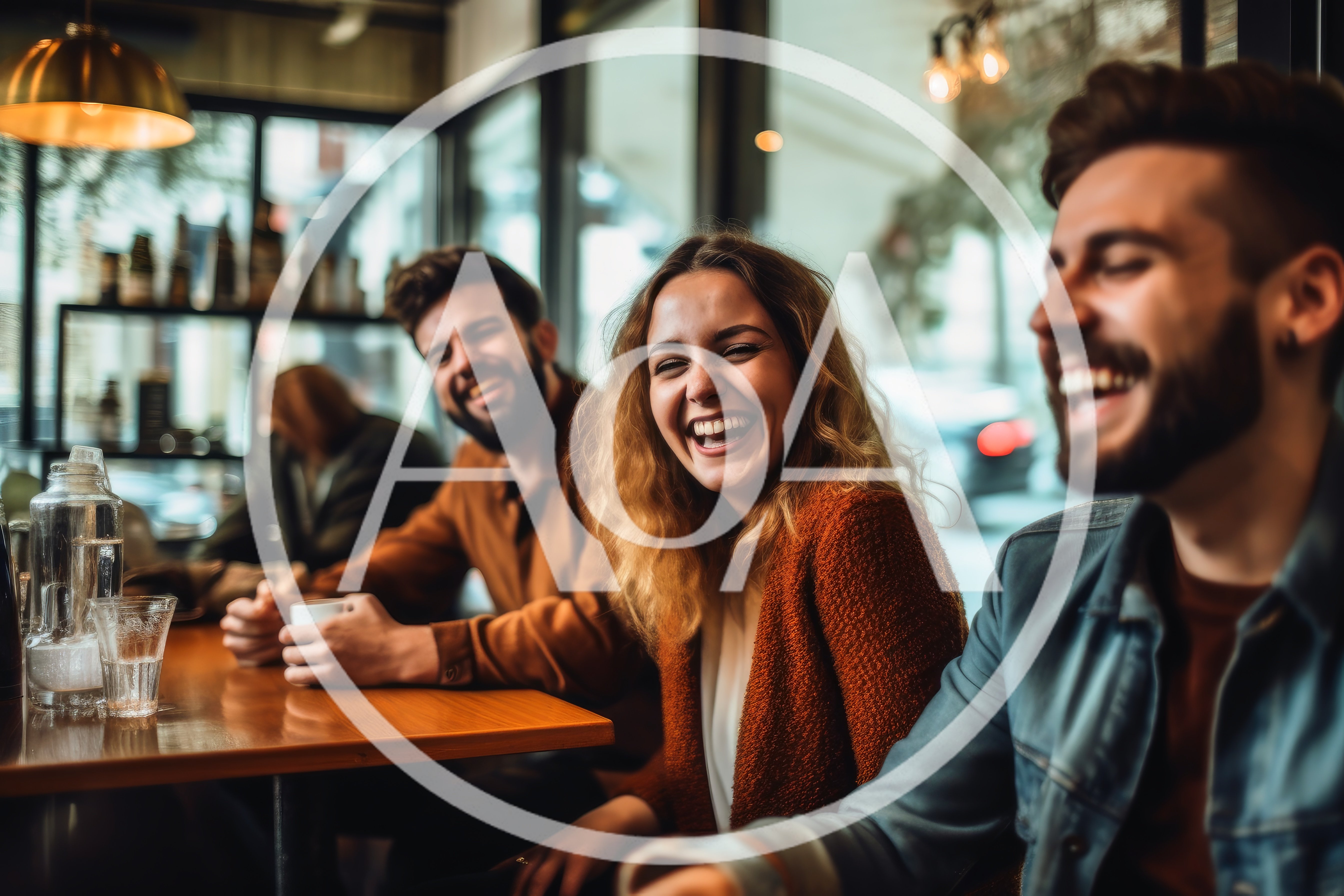 Friends Laughing Together At A Cafe Table