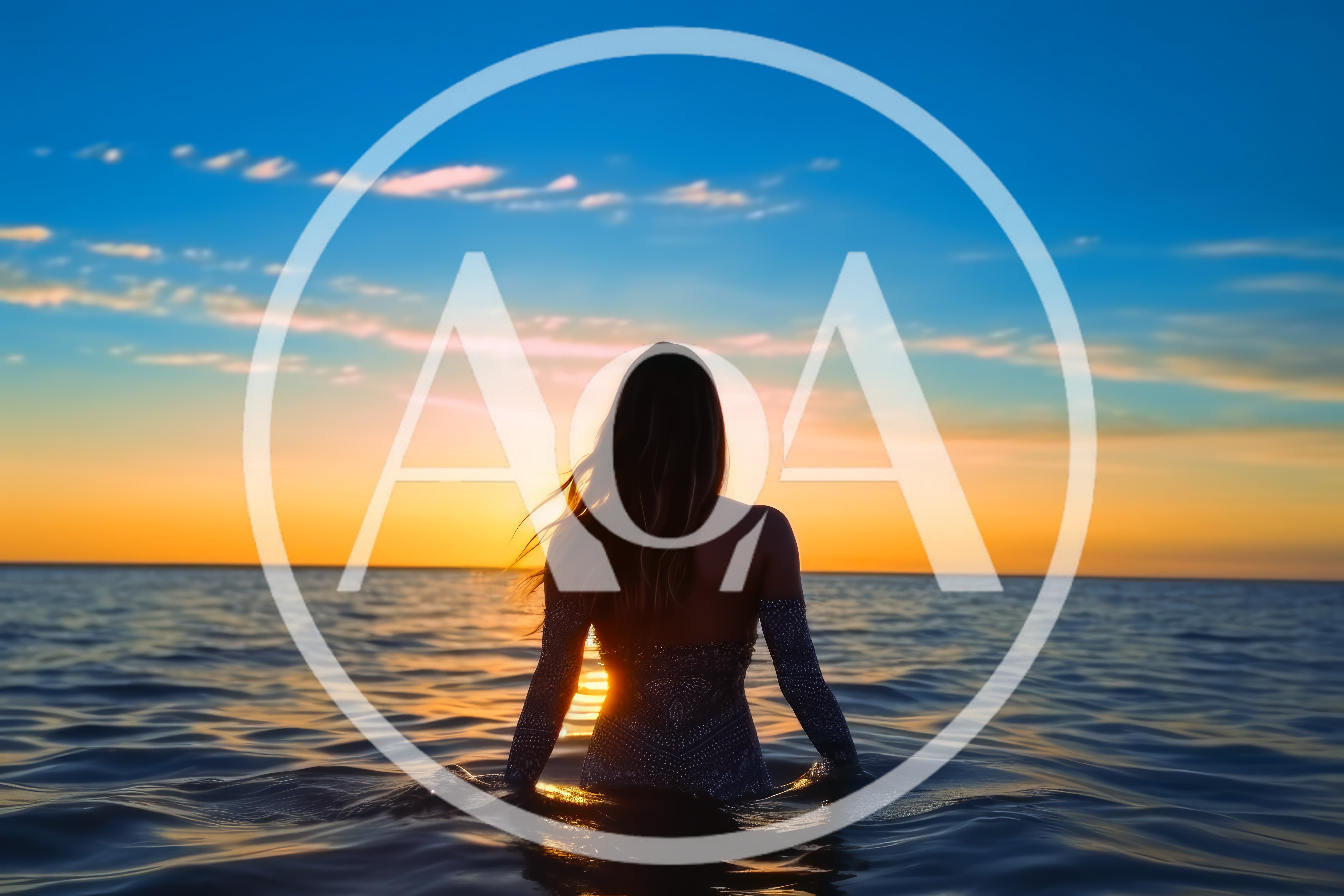 Woman Standing In Ocean At Sunset