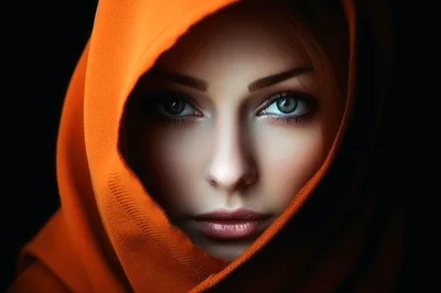 Portrait Of A Woman Wearing An Orange Headscarf