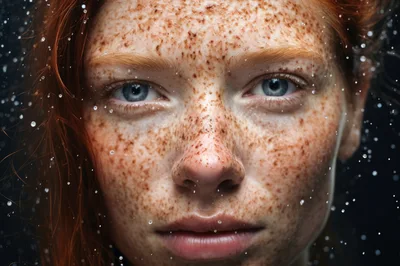 Close Up Portrait Of A Redheaded Woman With Freckles