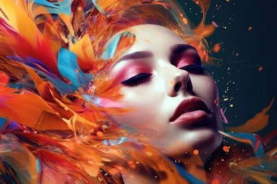 Abstract Portrait Of A Woman With Colorful Feathers