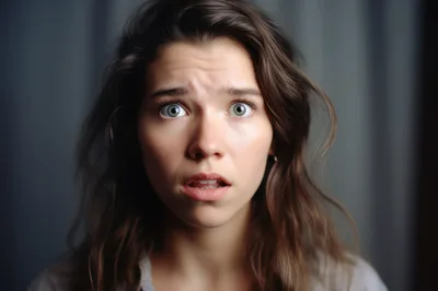 Close Up Portrait Of A Surprised Young Woman