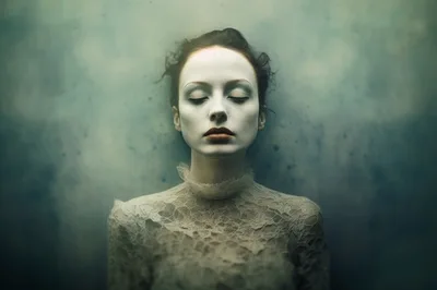 Portrait Of A Woman With White Painted Face