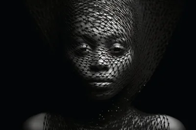Portrait Of A Woman Wearing A Black Net Veil