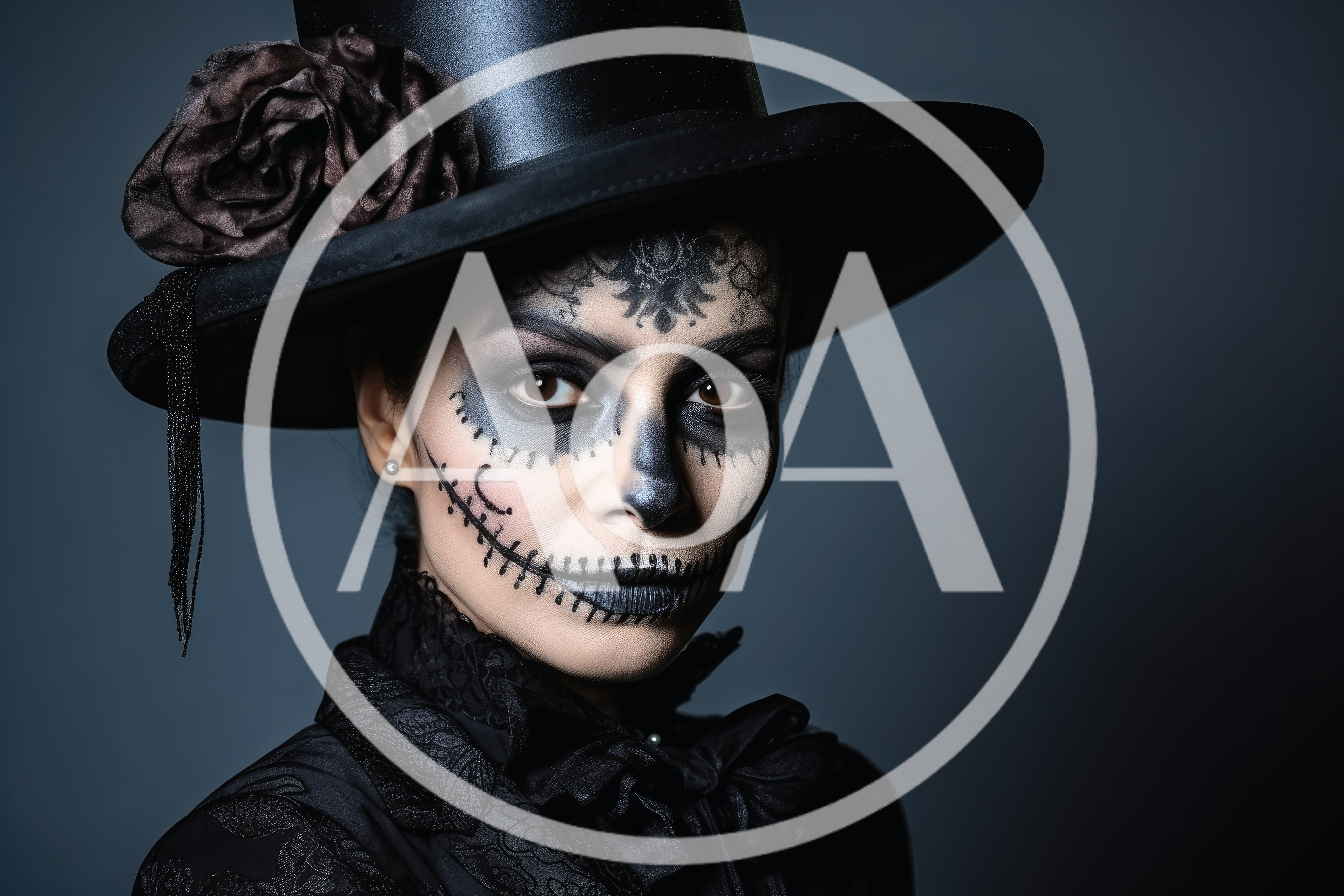 Woman Wearing Day Of The Dead Makeup And Hat