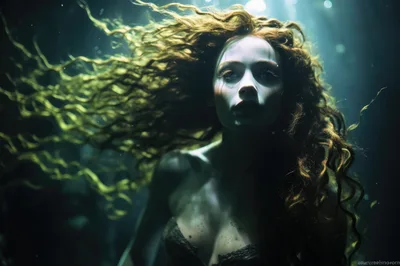 Ethereal Mermaid Swimming Underwater With Flowing Hair