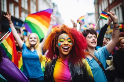 Diverse Group Celebrating At A Vibrant Pride Parade
