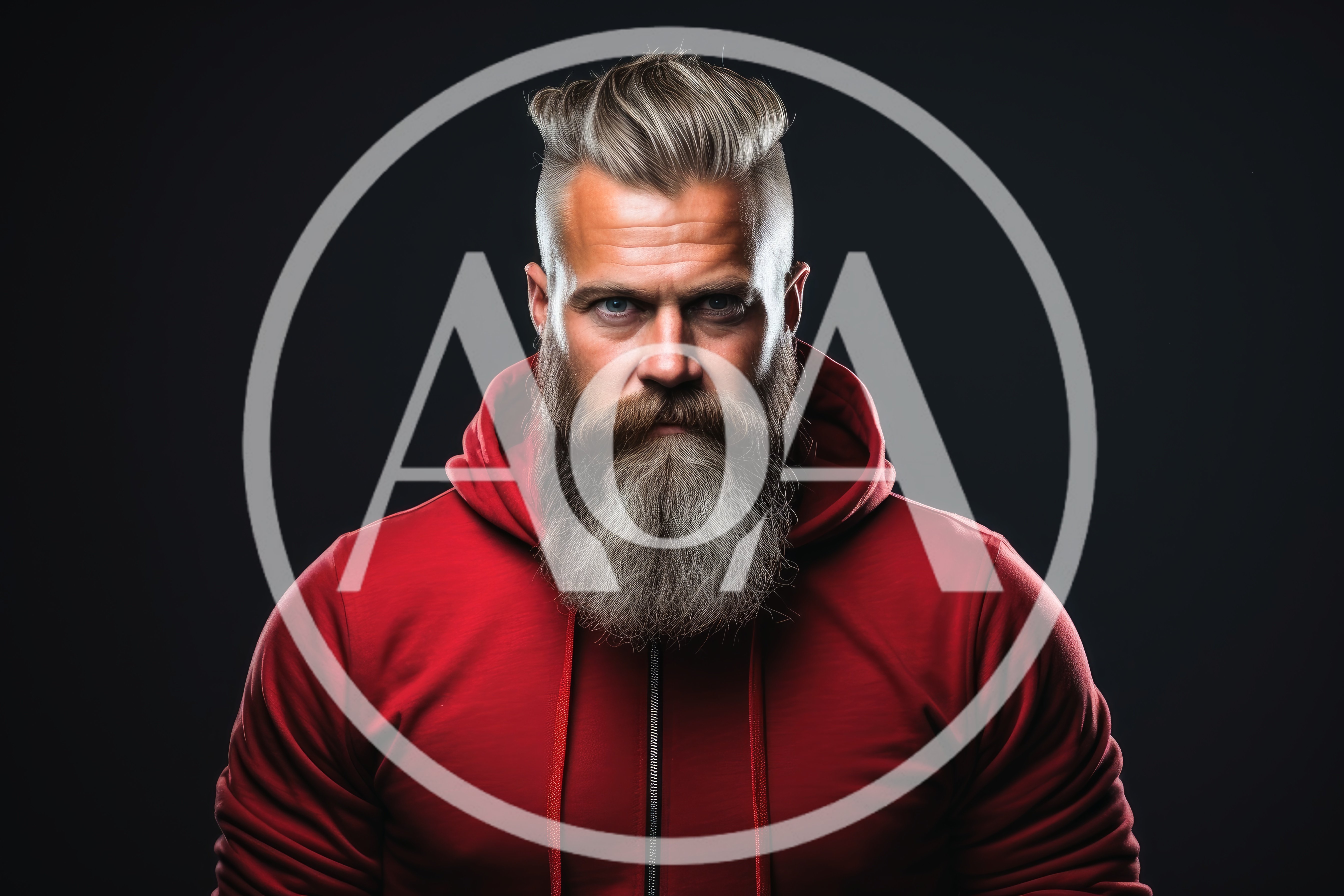 Portrait Of A Bearded Man In A Red Hoodie