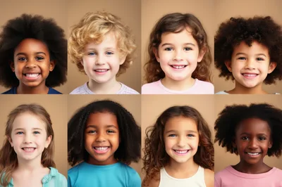 Diverse Group Of Smiling Children Portraits