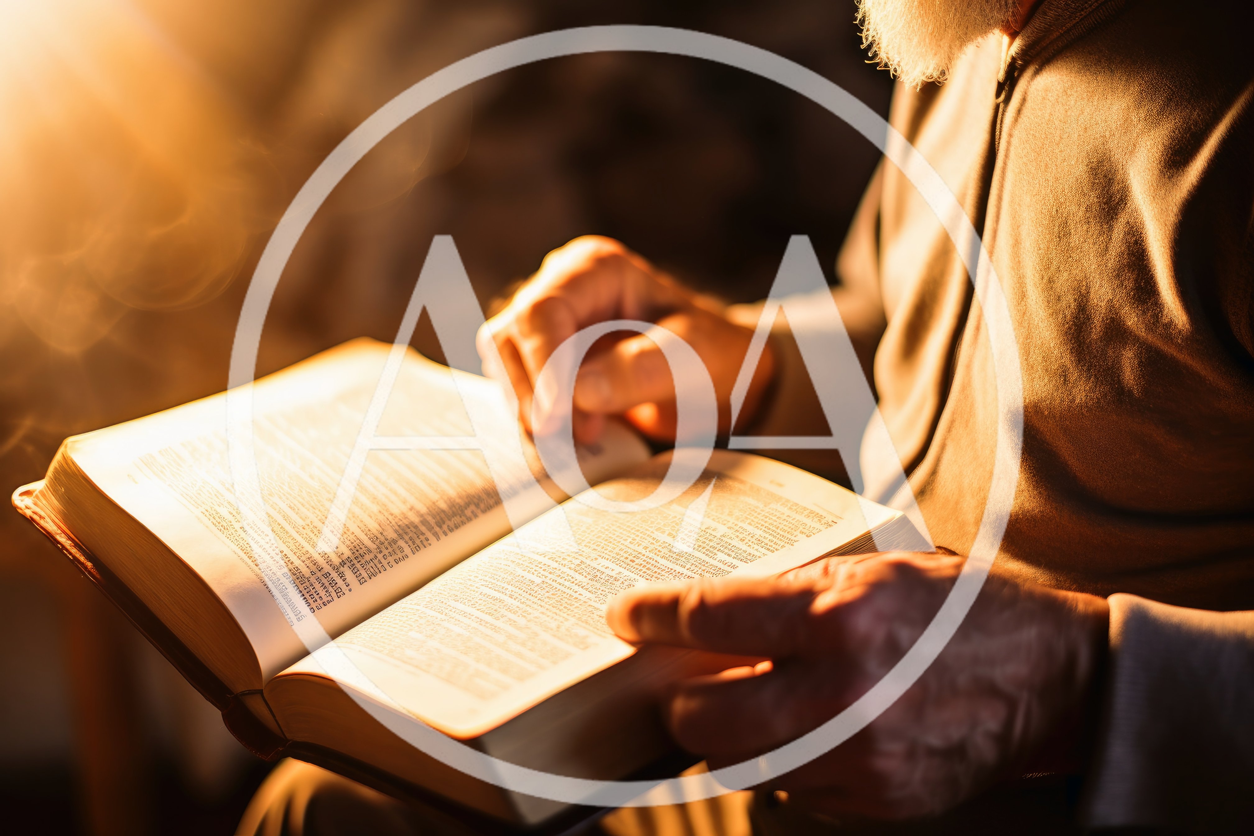 Elderly Man Reading An Open Book In Warm Light