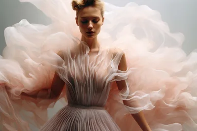 Elegant Woman In Flowing Pale Pink Chiffon Dress
