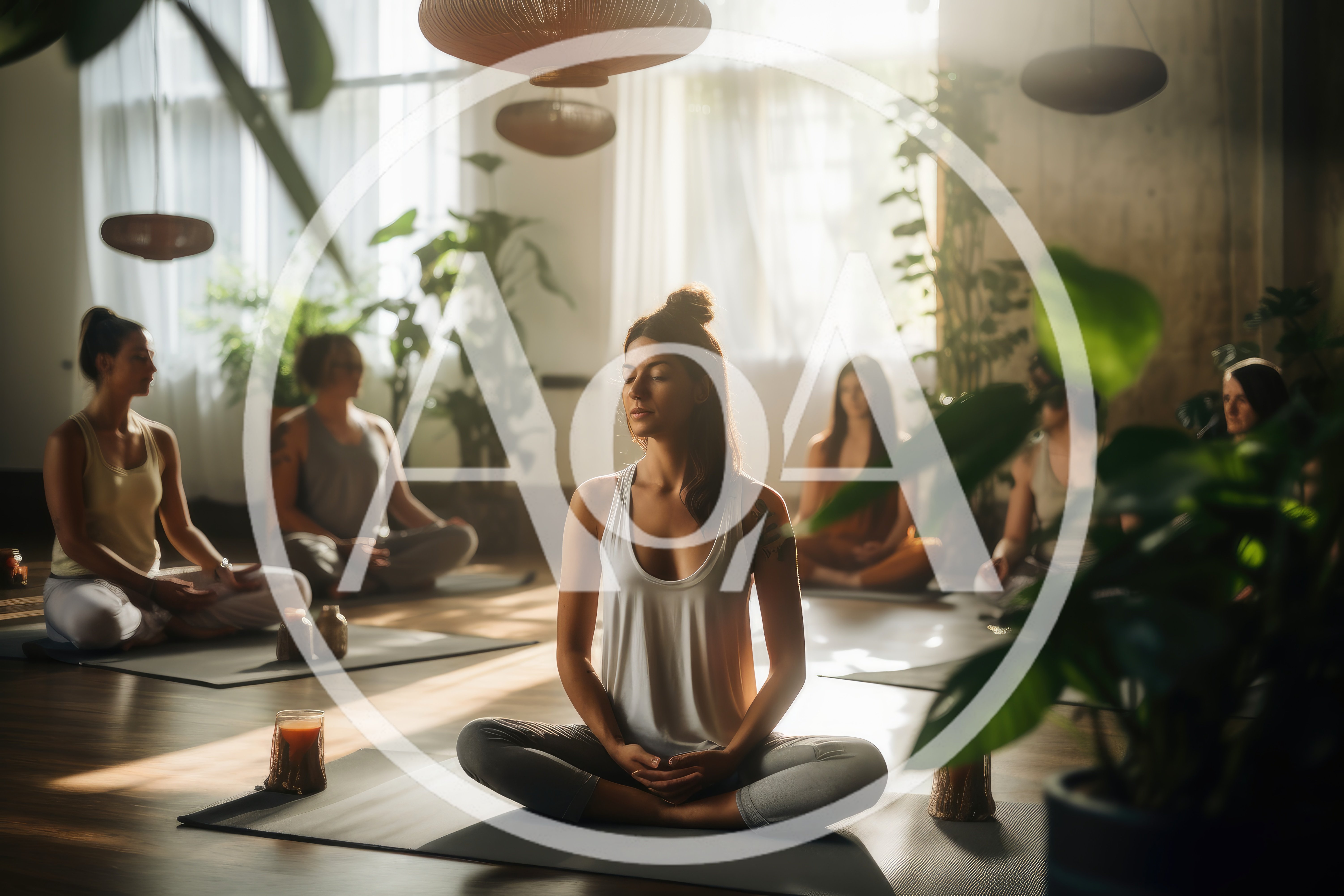 Group Of People Practicing Yoga In A Sunlit Studio