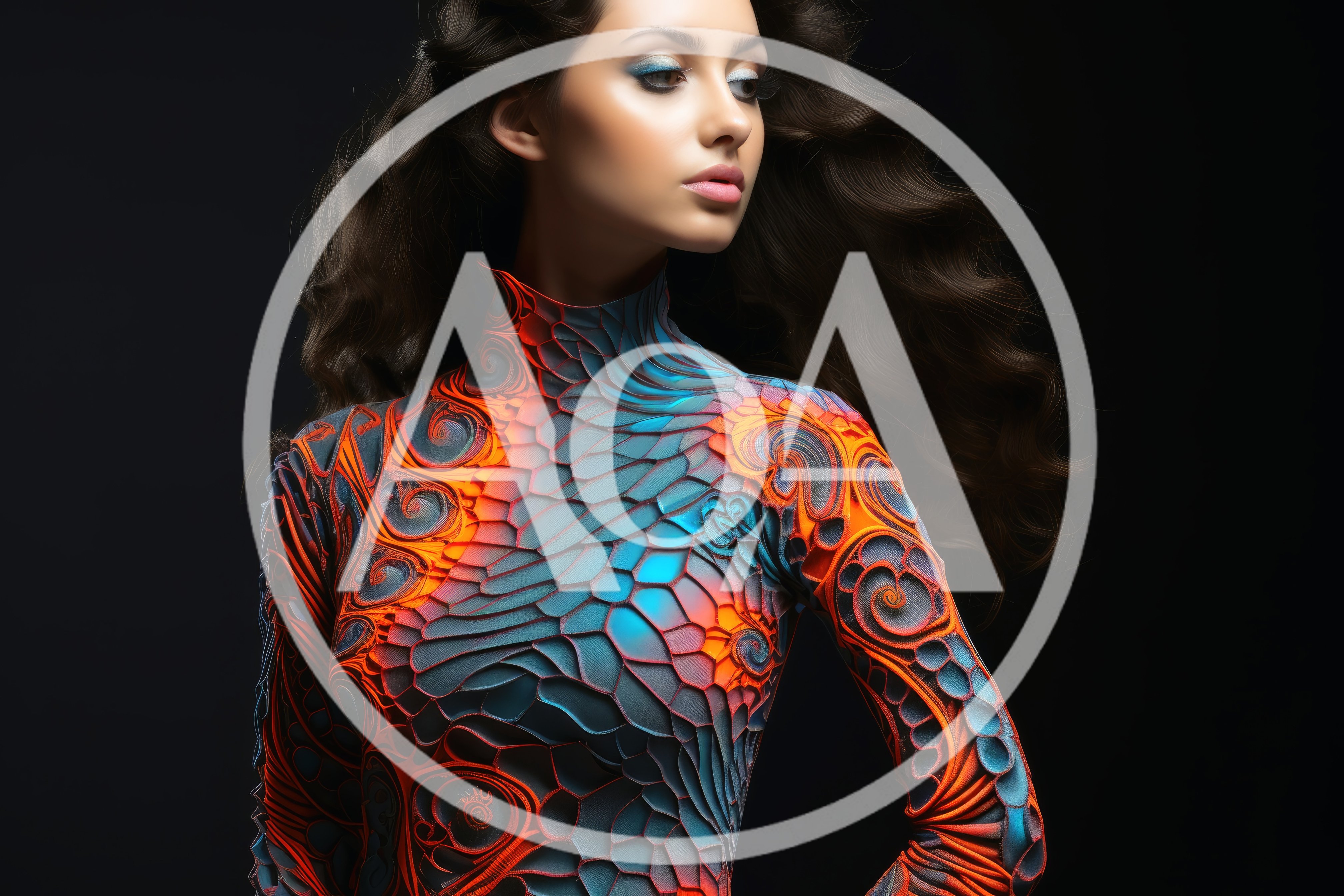Portrait Of A Woman In Futuristic Patterned Bodysuit