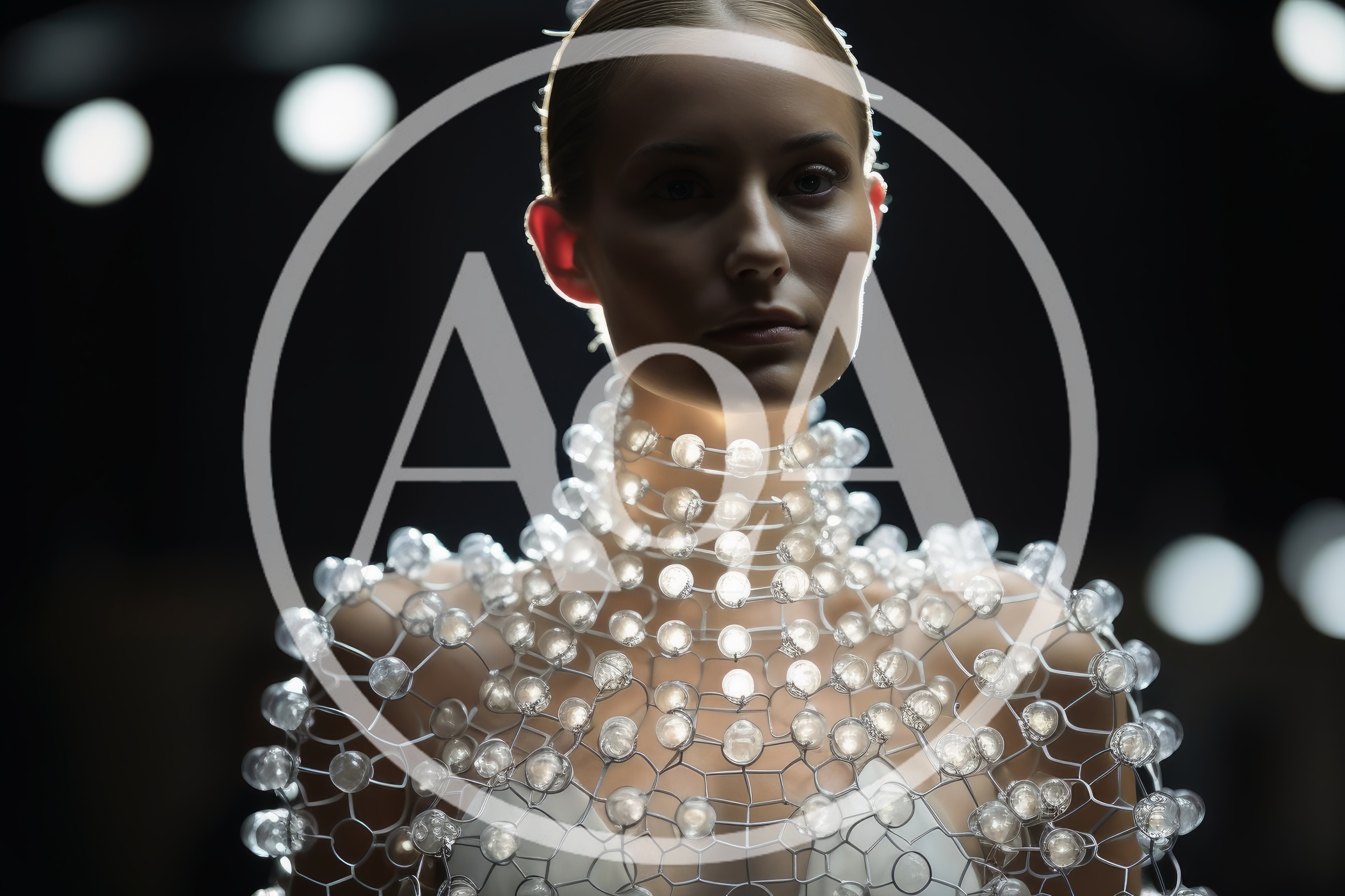 Futuristic Fashion Model Wearing Glowing LED Sphere Garment
