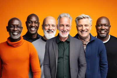 Diverse Group Of Mature Men Smiling Together