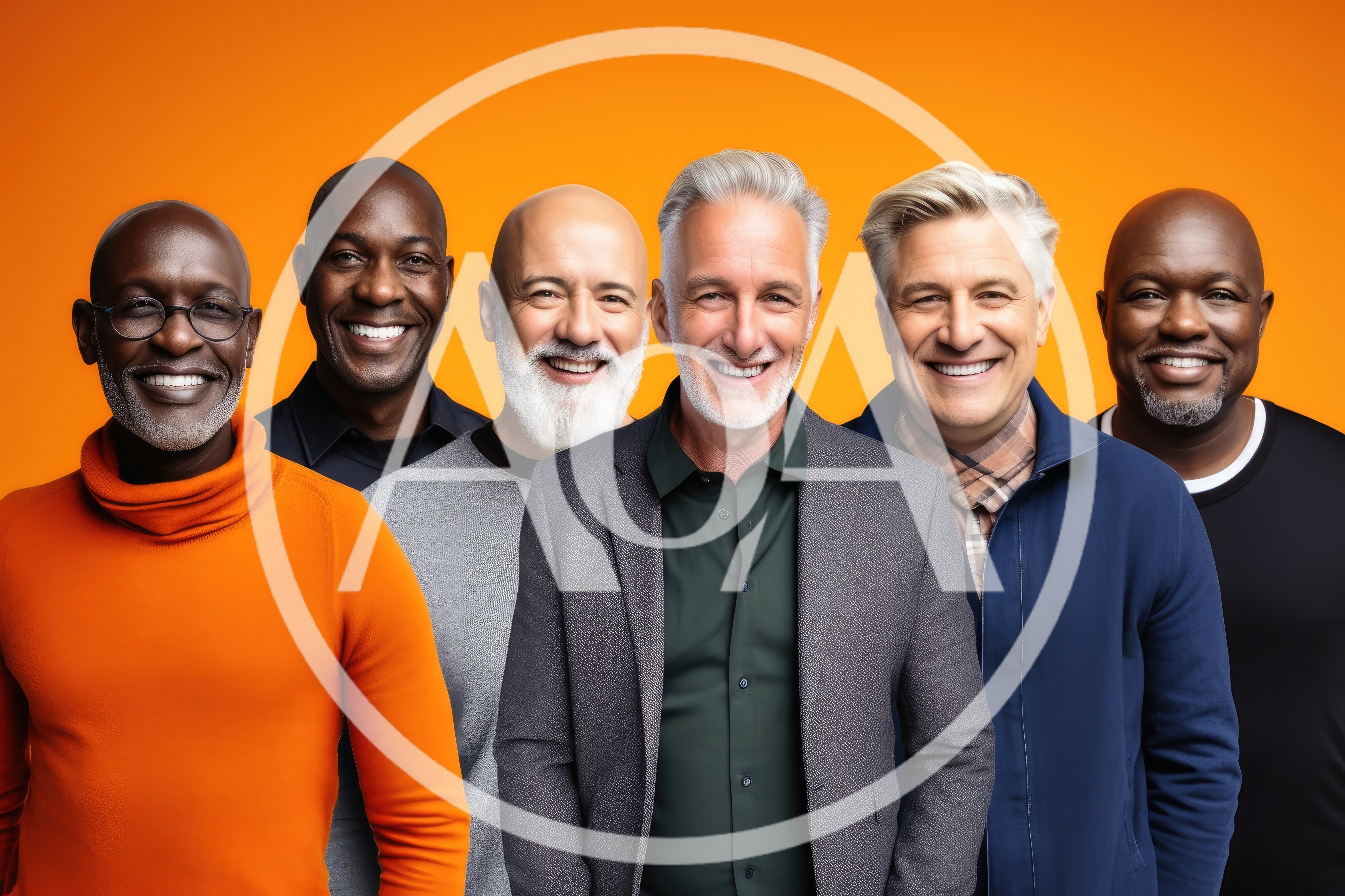 Diverse Group Of Mature Men Smiling Together