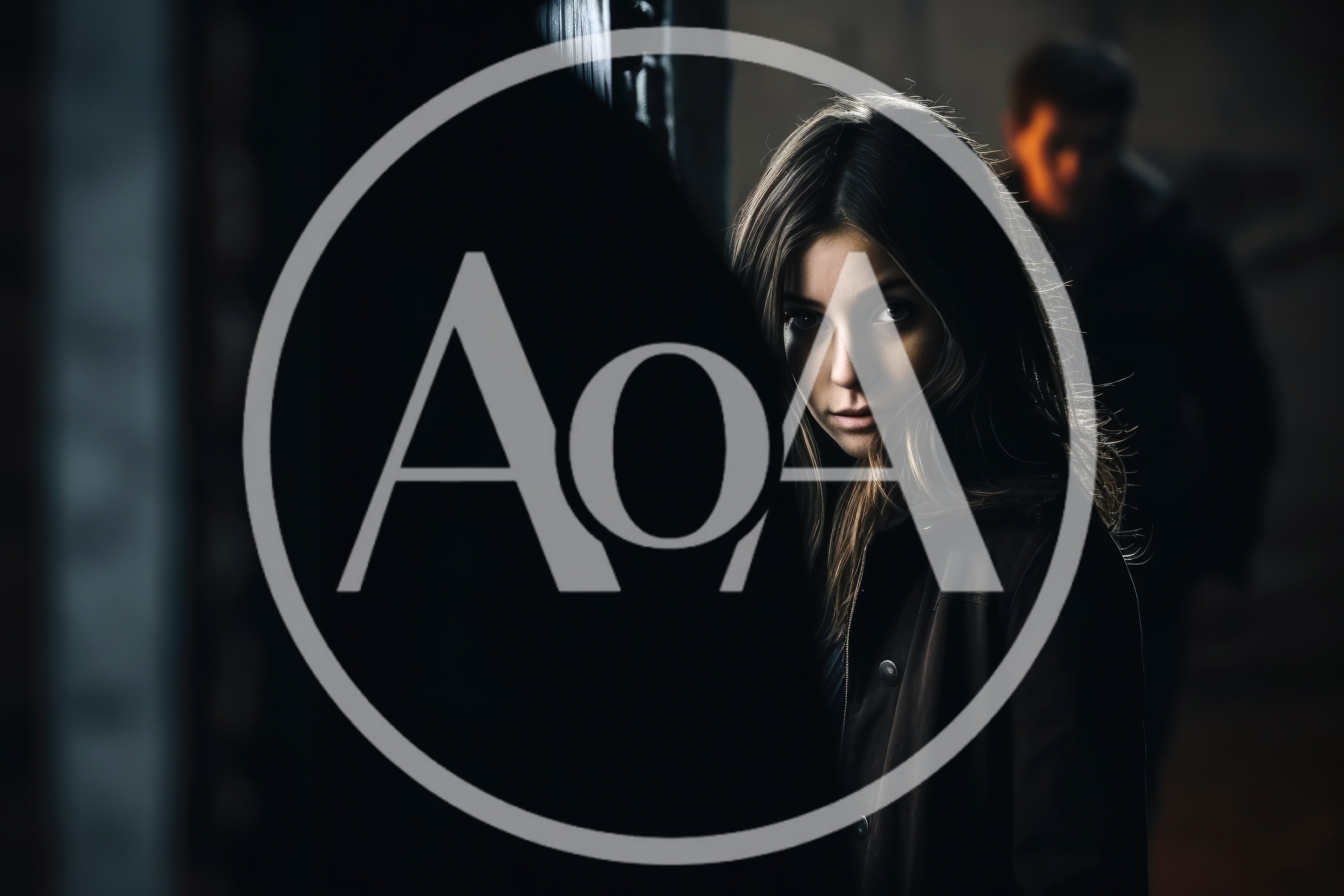 Young Woman Looking Back Over Shoulder In Dark Alley