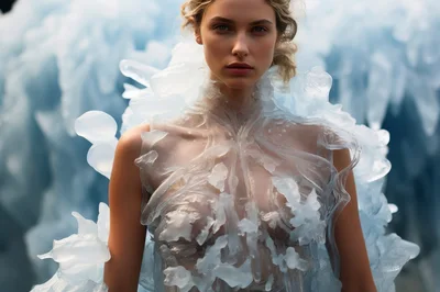 Ethereal Woman Wearing Sculptural Ice Crystal Fashion