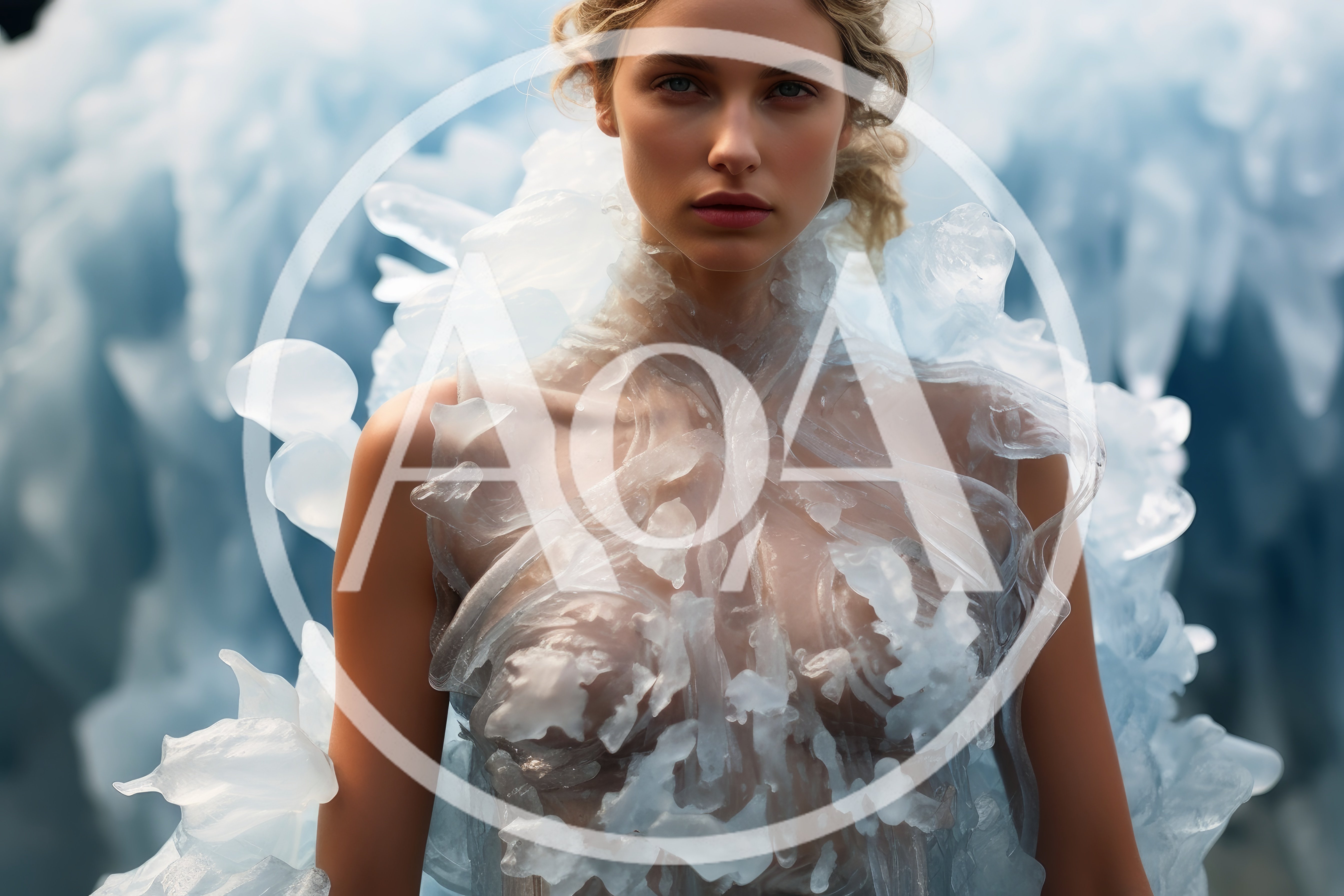 Ethereal Woman Wearing Sculptural Ice Crystal Fashion