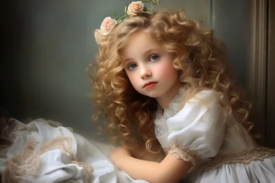 Portrait Of A Young Girl With Curly Blonde Hair