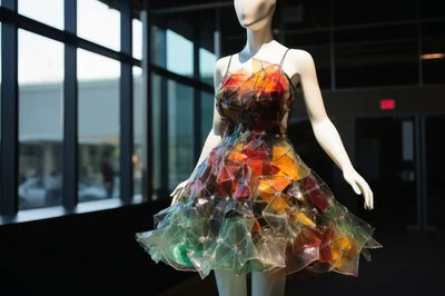 Mannequin Wearing A Colorful Translucent Plastic Dress
