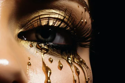 Extreme Close Up Of Artistic Gold Makeup