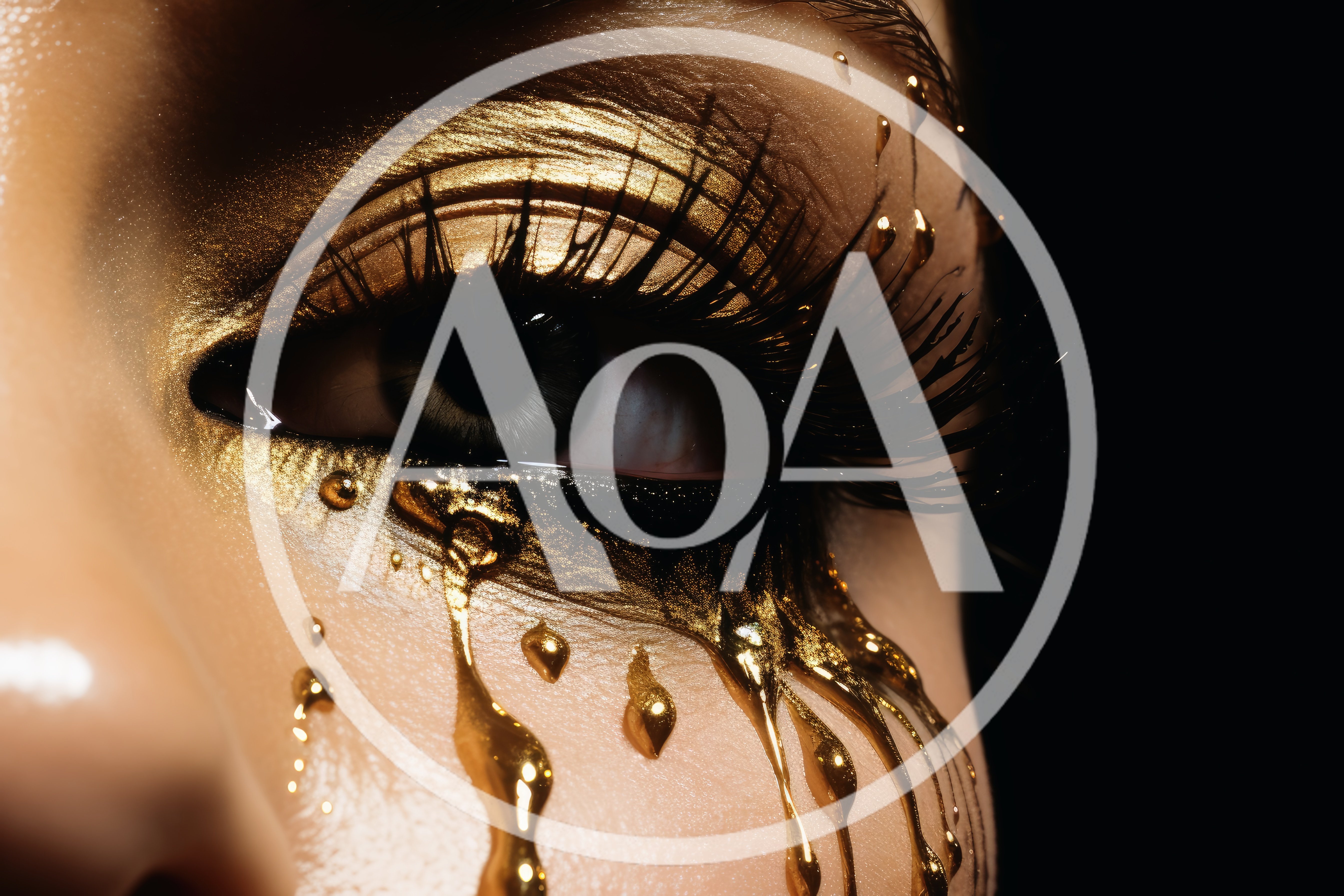 Extreme Close Up Of Artistic Gold Makeup