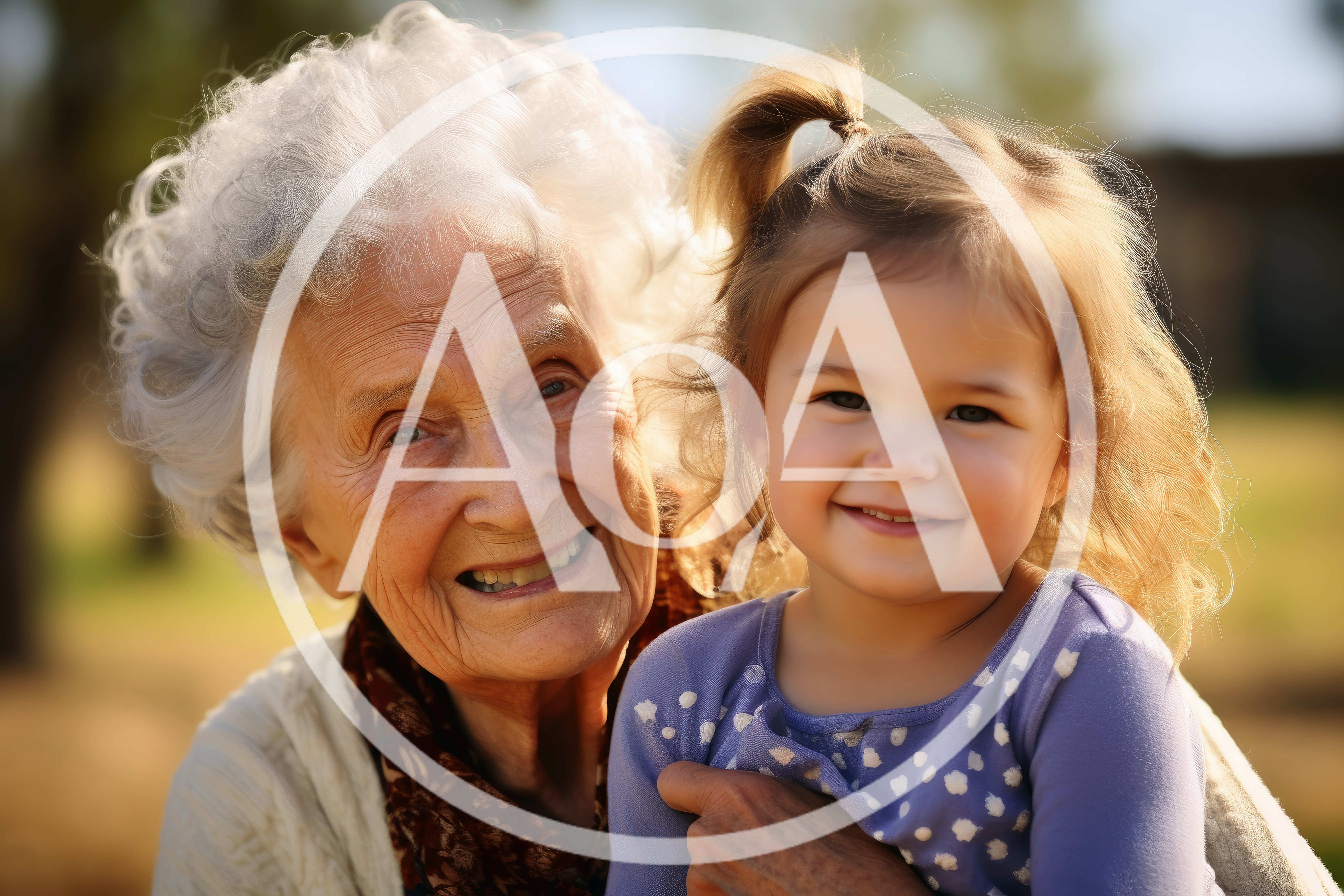 Elderly Grandmother Embracing Her Young Granddaughter Outdoors
