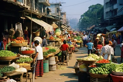 Bustling Outdoor Market Scene In Southeast Asia