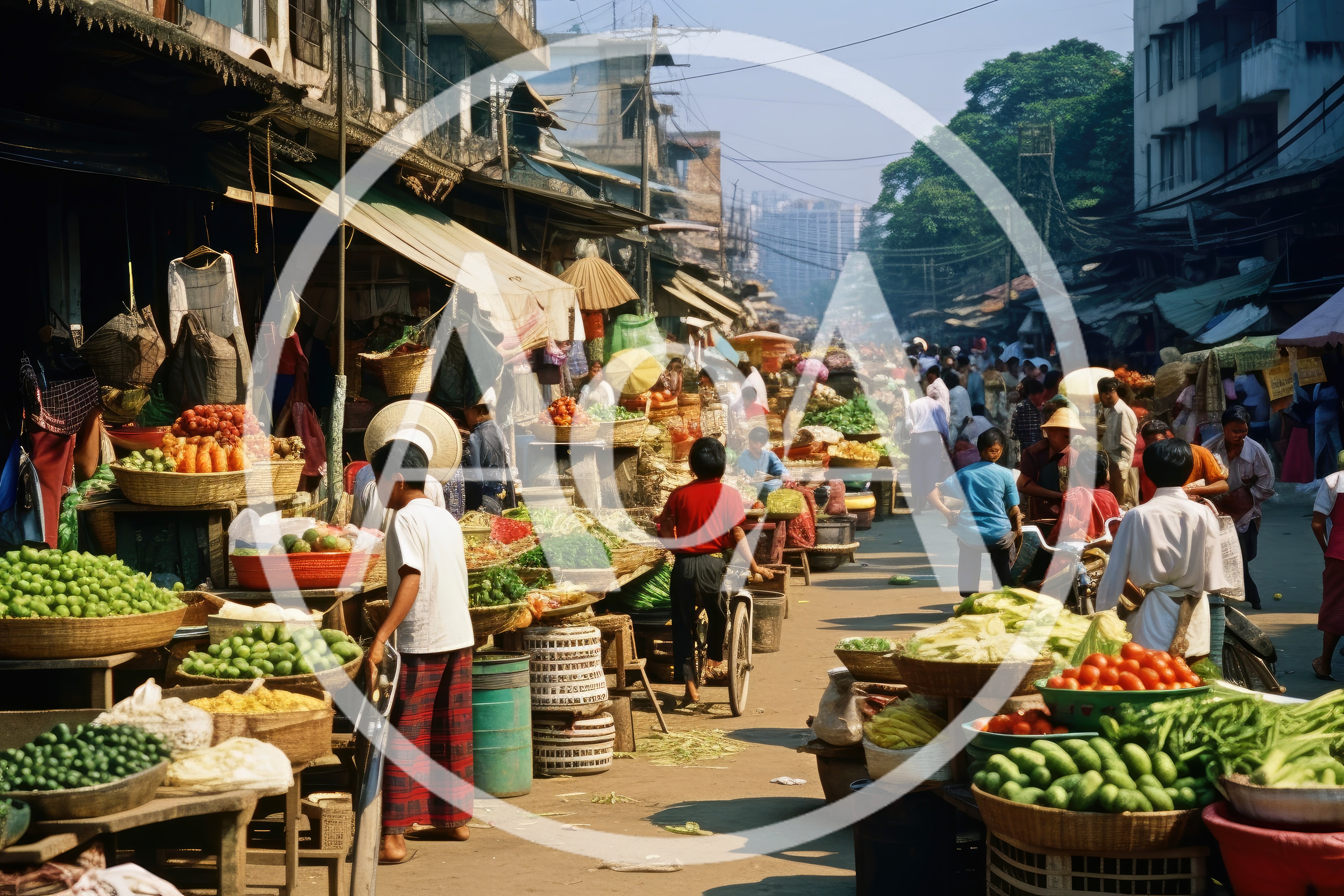 Bustling Outdoor Market Scene In Southeast Asia