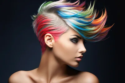 Portrait Of A Woman With Vibrant Multi Colored Hair