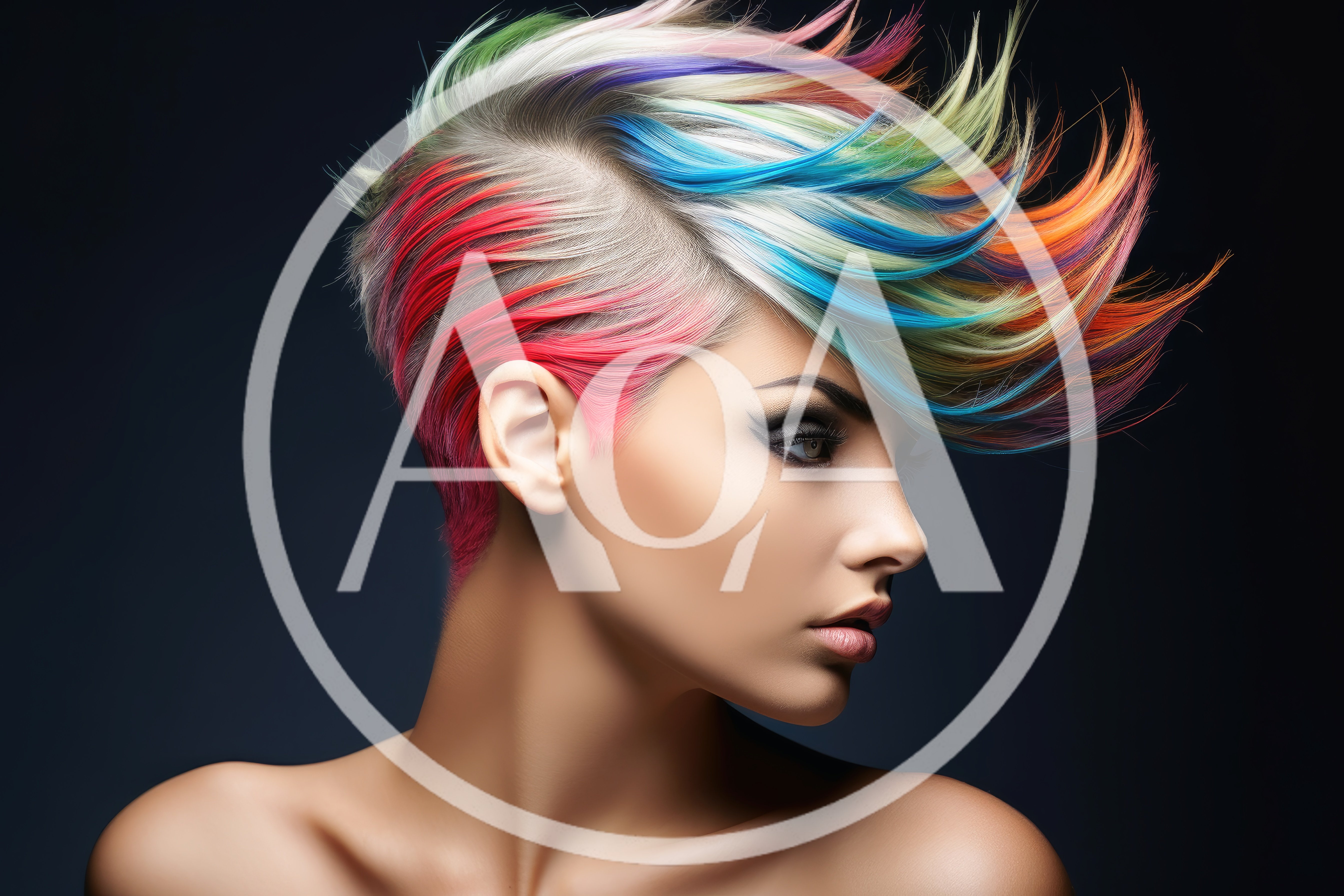 Portrait Of A Woman With Vibrant Multi Colored Hair