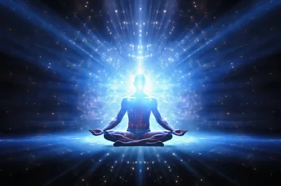 Meditating Human Figure Surrounded By Radiant Blue Energy