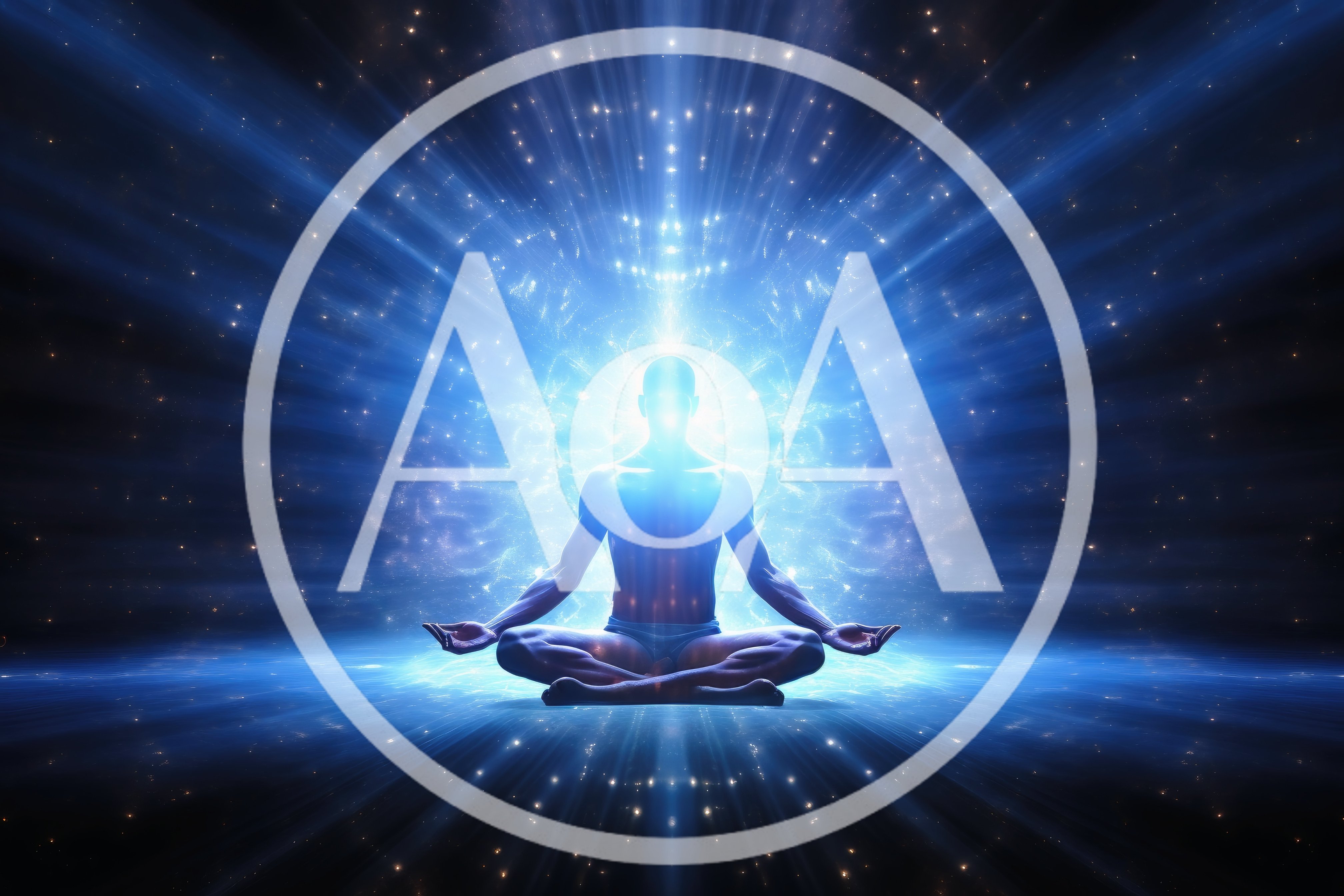 Meditating Human Figure Surrounded By Radiant Blue Energy